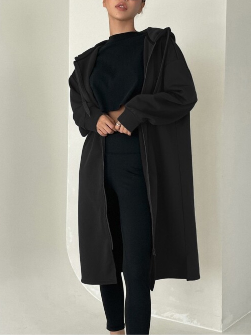 Longline Hooded Zip-Up Coatigan